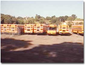 大量のスクールバス